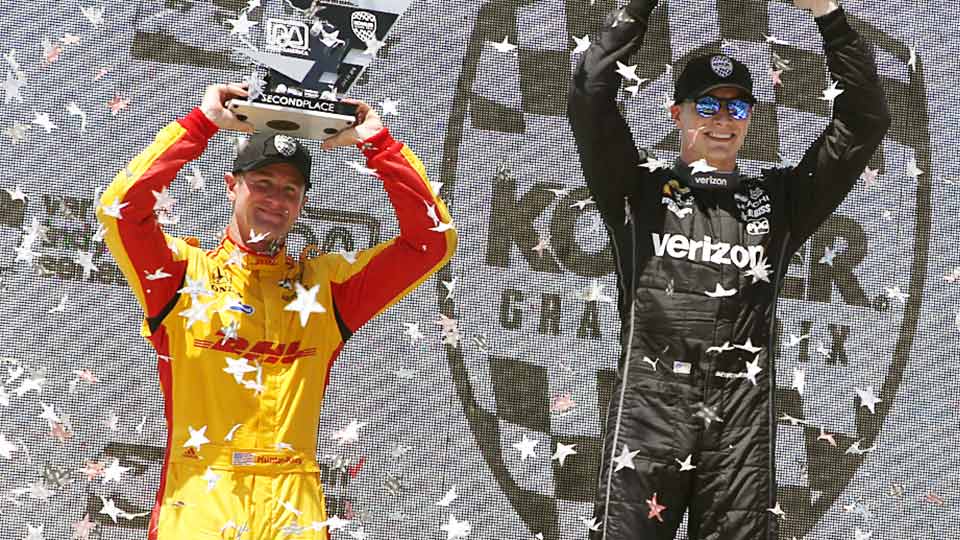 Ryan Hunter-Reay and Josef Newgarden on top of the podium