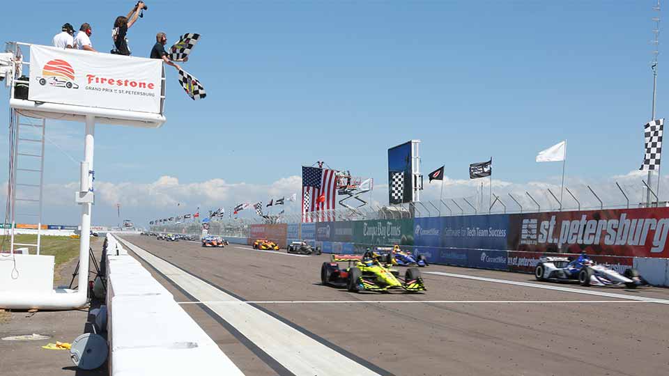 Sebastien Bourdais takes the checkered flag at the 2018 Firestone Grand Prix of St. Petersburg